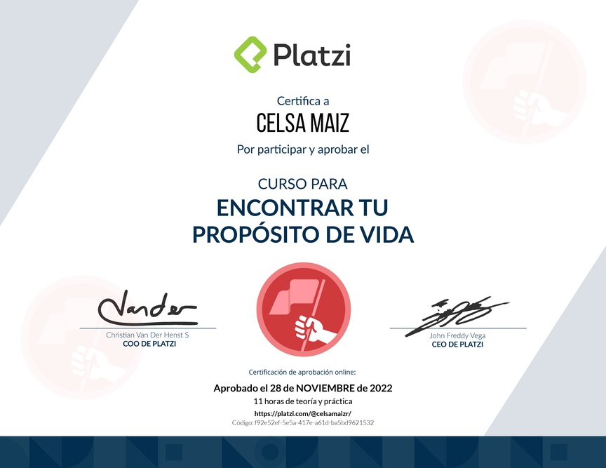 Diploma del Curso para Encontrar tu Propósito de Vida