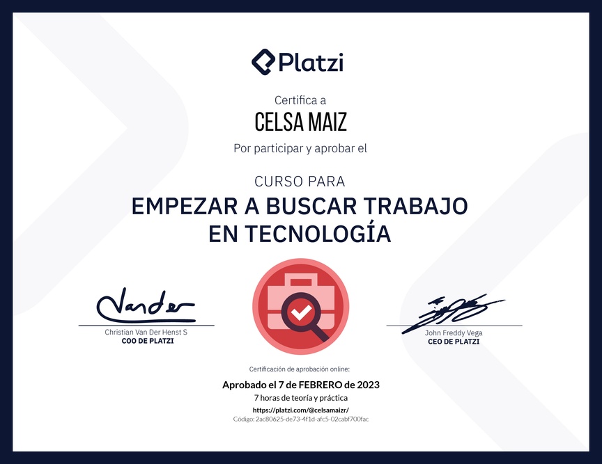 Diploma del Curso para Empezar a Buscar Trabajo en Tecnología