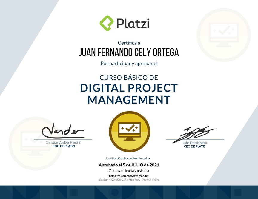 Diploma del Curso Básico de Digital Project Management