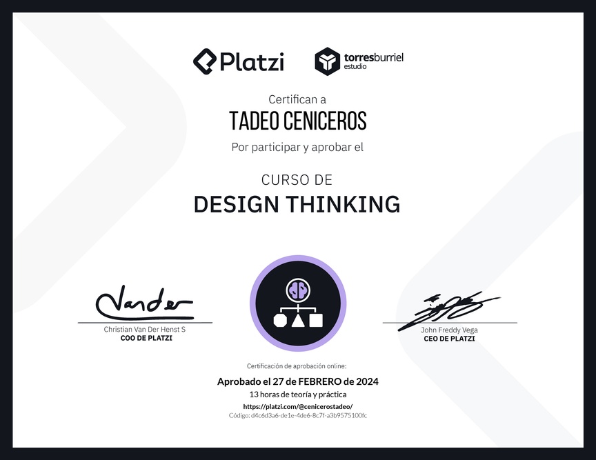 Diploma del Curso de Design Thinking