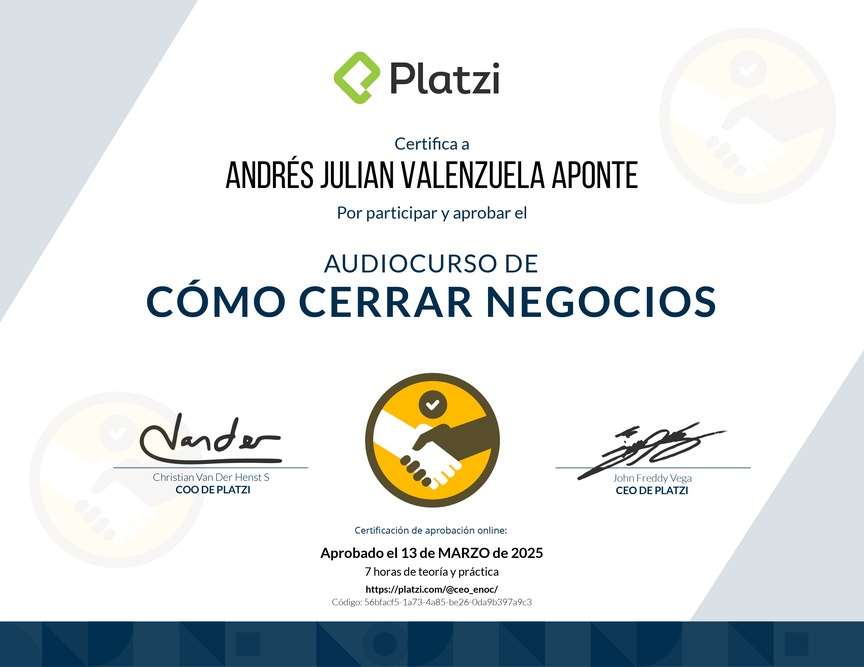 Diploma de Audiocurso de Negociación Efectiva para Cerrar Negocios