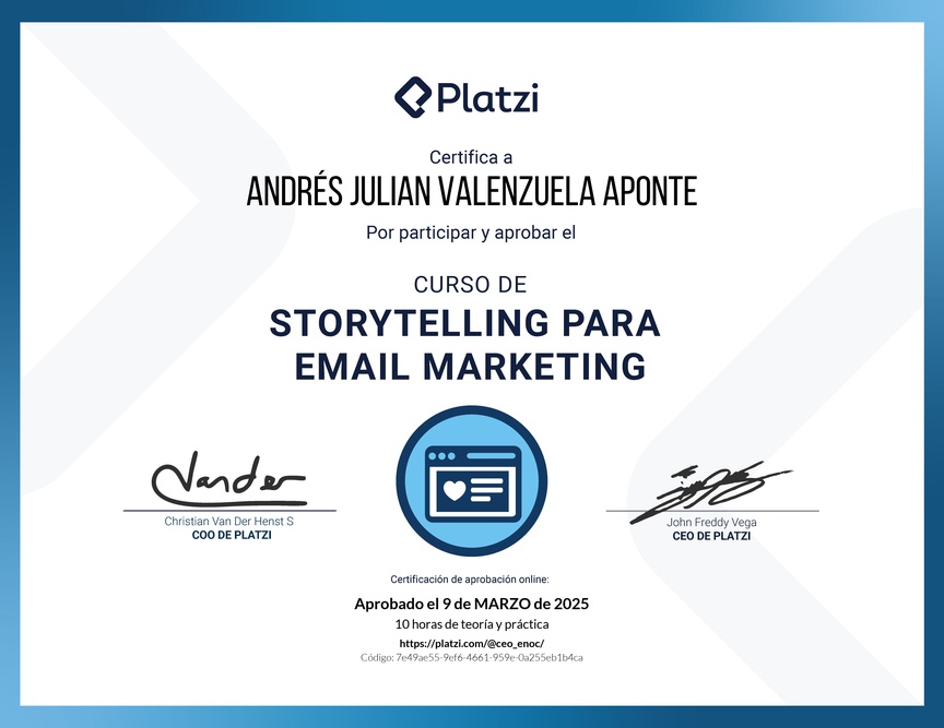 Diploma del Curso de Técnicas de Storytelling en Email Marketing