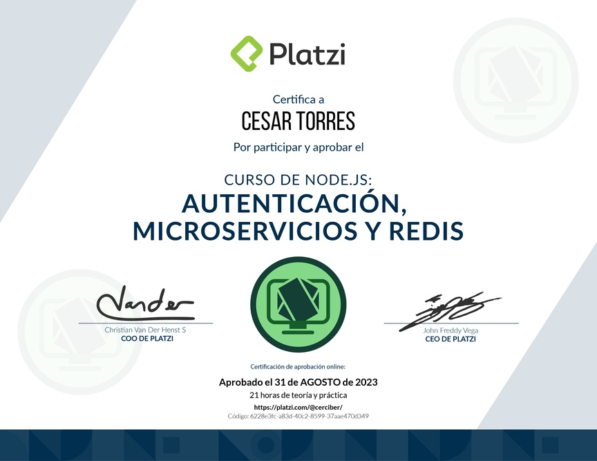 Diploma del Curso de Node.js: Autenticación, Microservicios y Redis