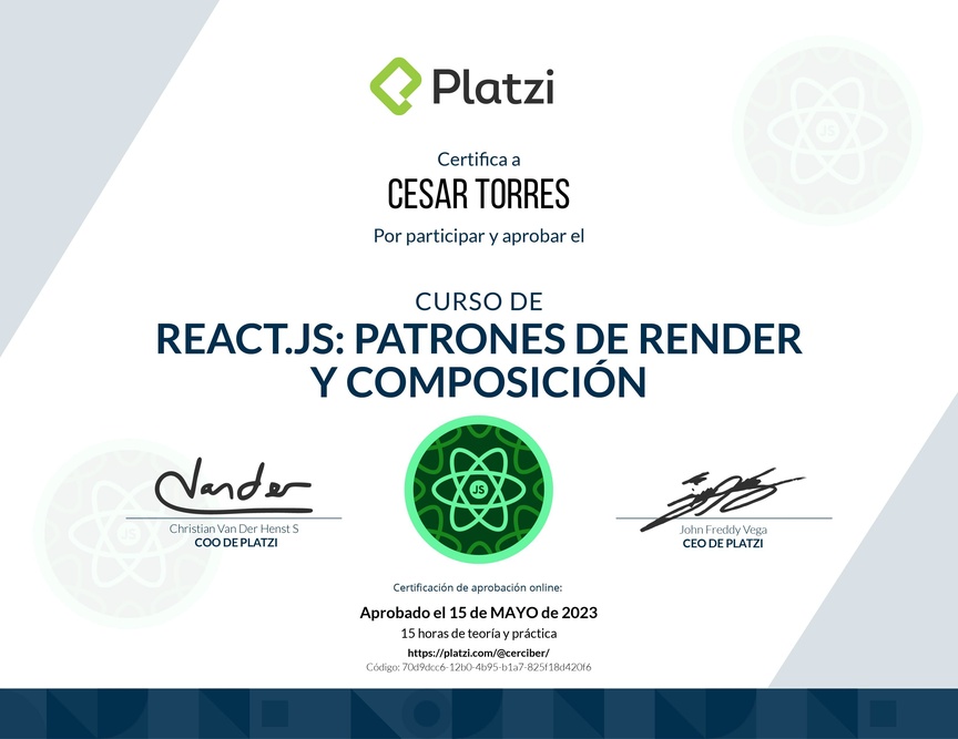 Diploma del Curso de React.js: Patrones de Render y Composición