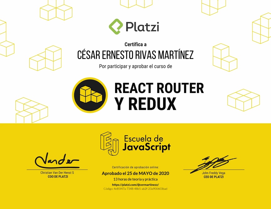 Diploma del Curso de React Router 5 y Redux