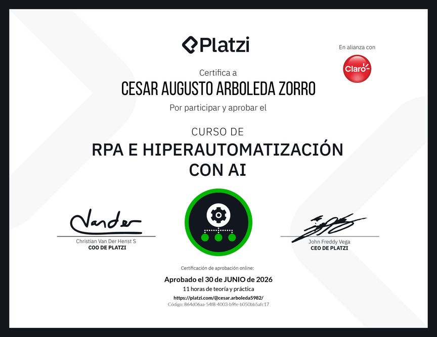 Diploma del Curso de RPA e Hiperautomatización con AI