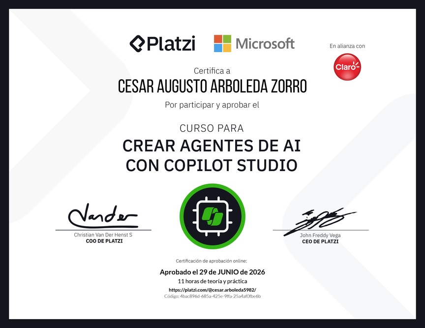Diploma del Curso Gratis para Crear Agentes de AI con Copilot Studio