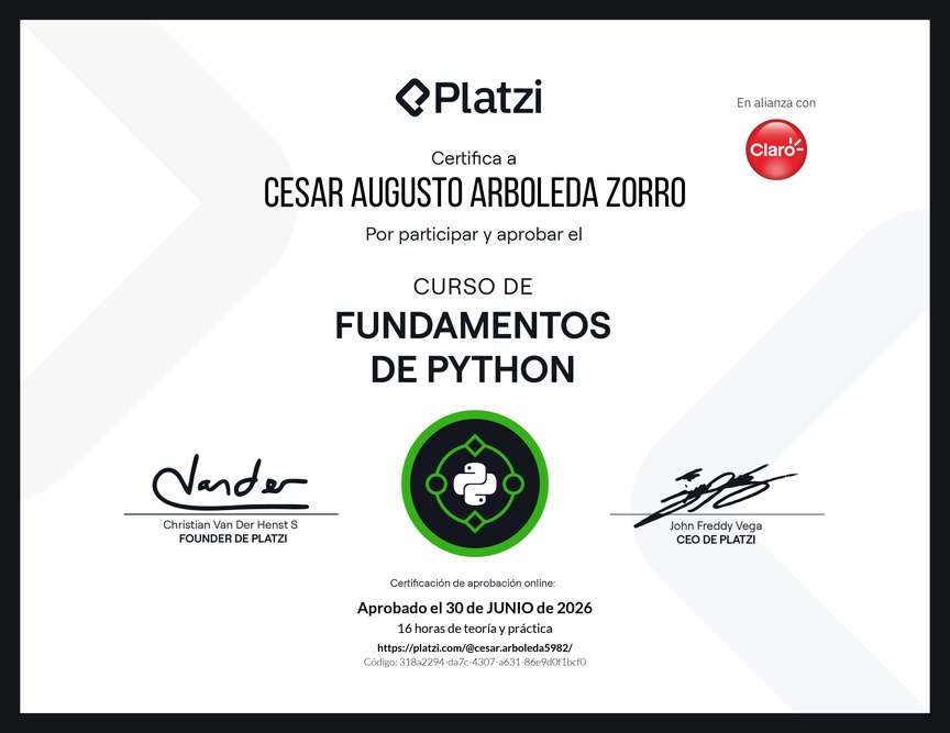 Diploma del Curso de Fundamentos de Python
