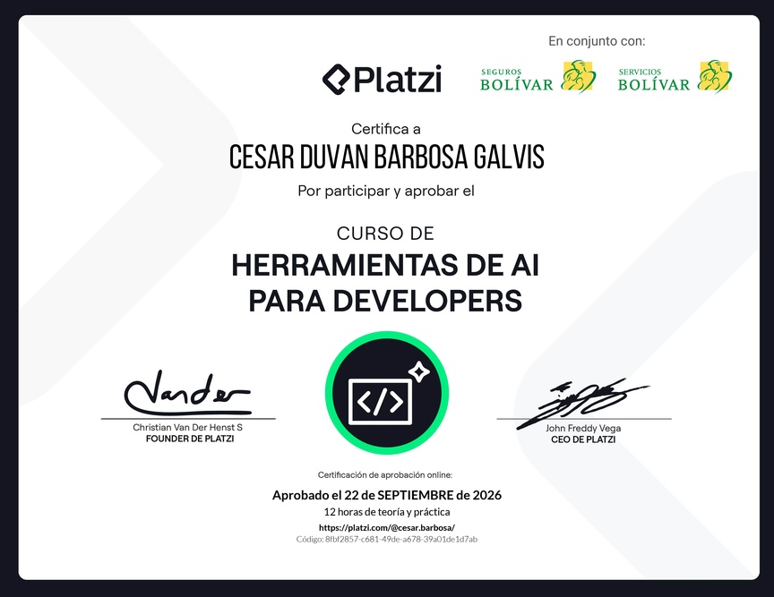 Diploma del Curso de Herramientas de AI para Developers
