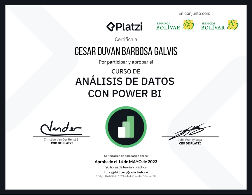 Diploma del Curso de Análisis de Datos con Power BI