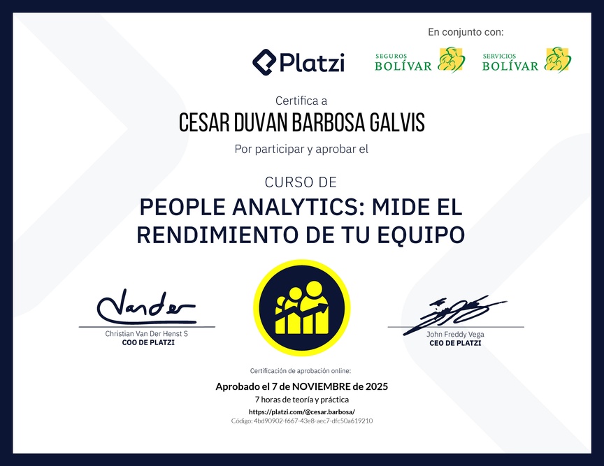 Diploma del Curso de People Analytics: Mide el Rendimiento de tu Equipo