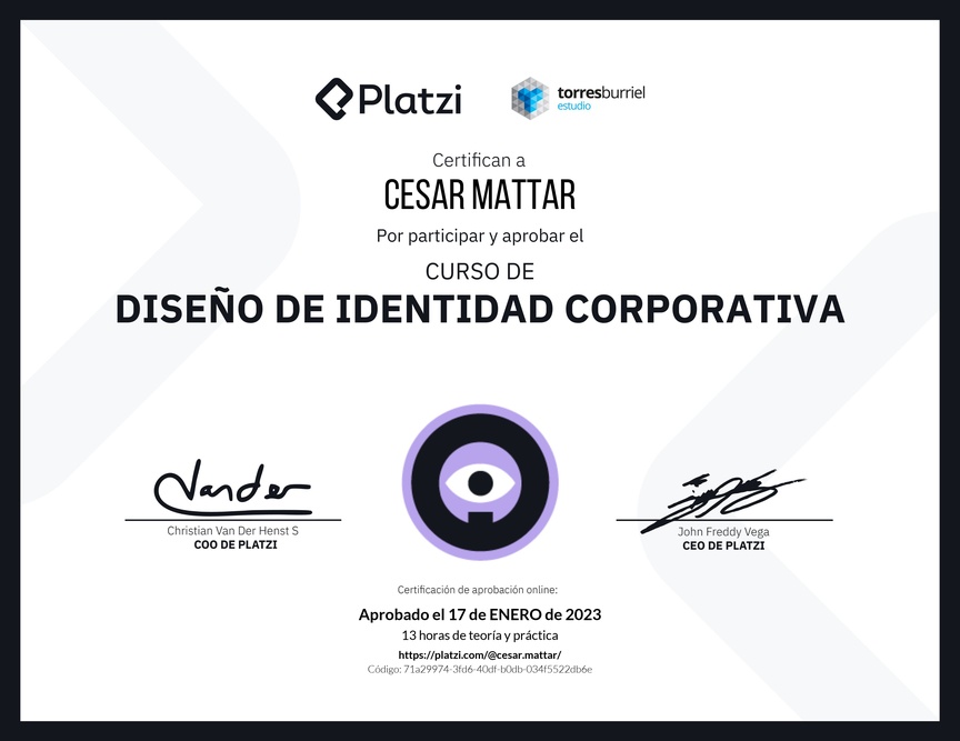 Diploma del Curso de Diseño de Identidad Corporativa