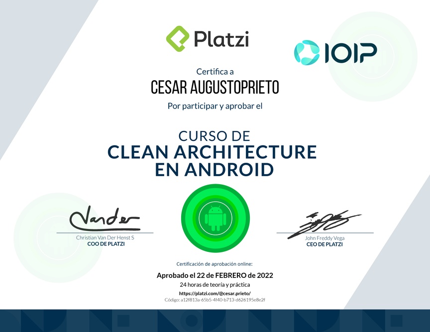 Diploma del Curso de Clean Architecture en Android
