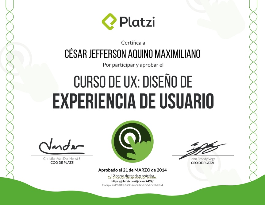 Diploma del Curso de Diseño de Interfaces y UX 2016