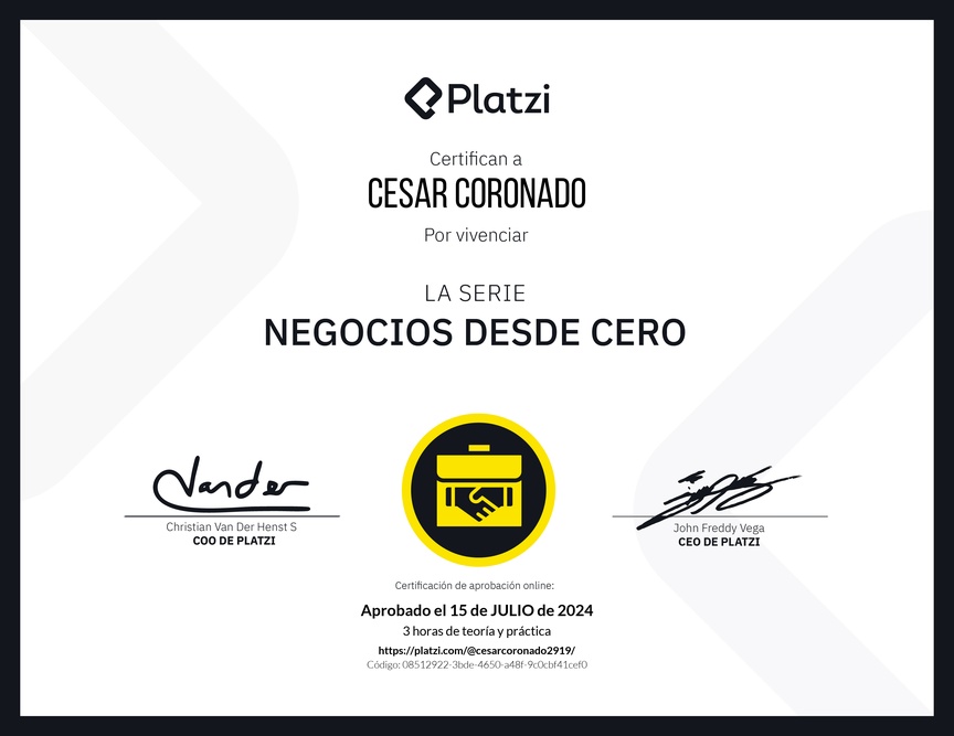 Diploma del Curso de historias de éxito empresarial