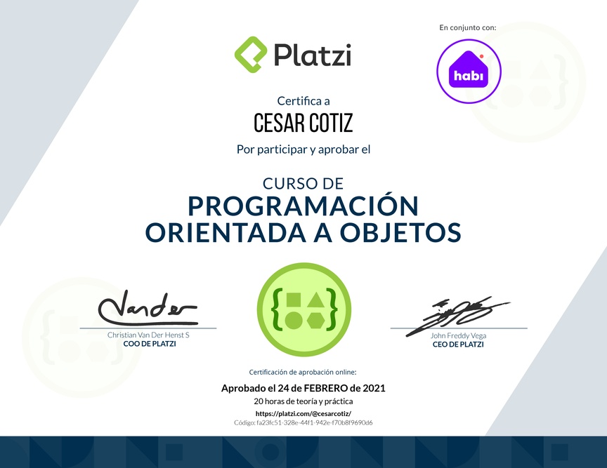 Diploma del Curso de Programación Orientada a Objetos: POO