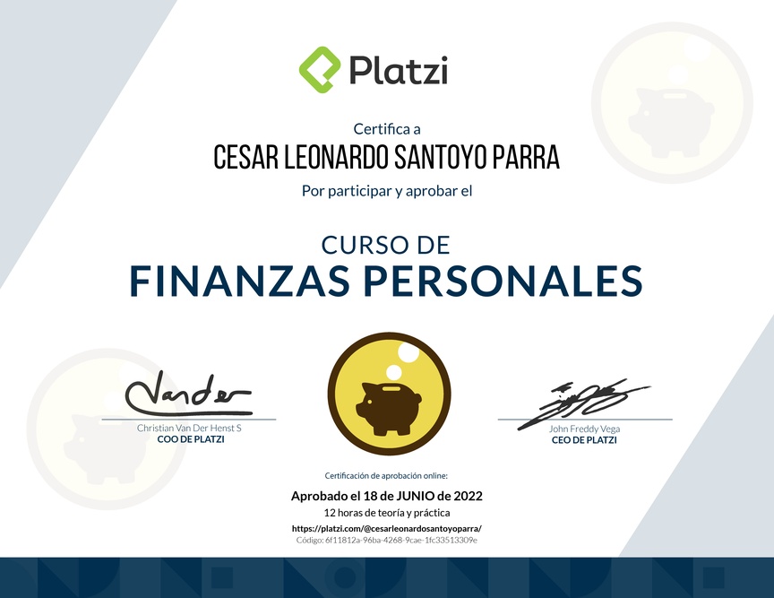 Diploma del Curso de Educación Financiera y Finanzas Personales