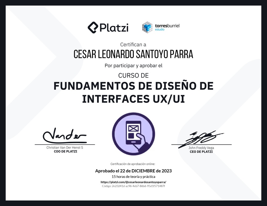 Diploma del Curso de Fundamentos de Diseño de Interfaces UX/UI