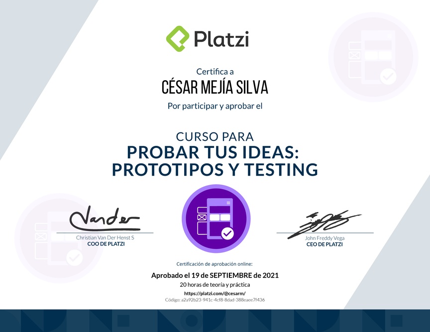 Diploma del Curso de validación de Ideas: Prototipos y Testing Exitosos