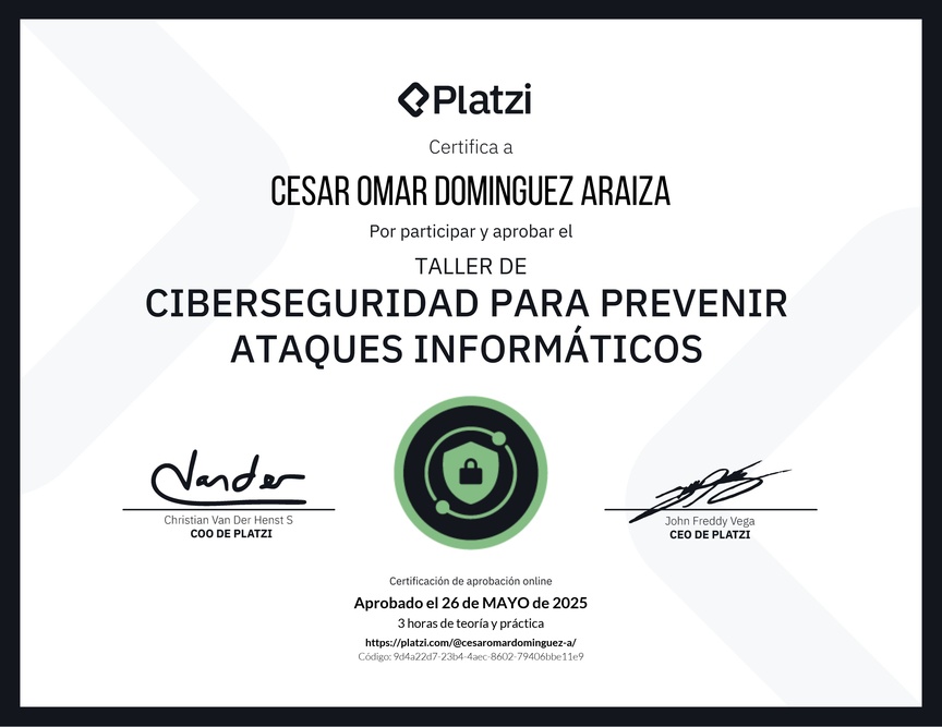Diploma del Curso de Introducción a Ciberseguridad: Prevención de Ataques Informáticos