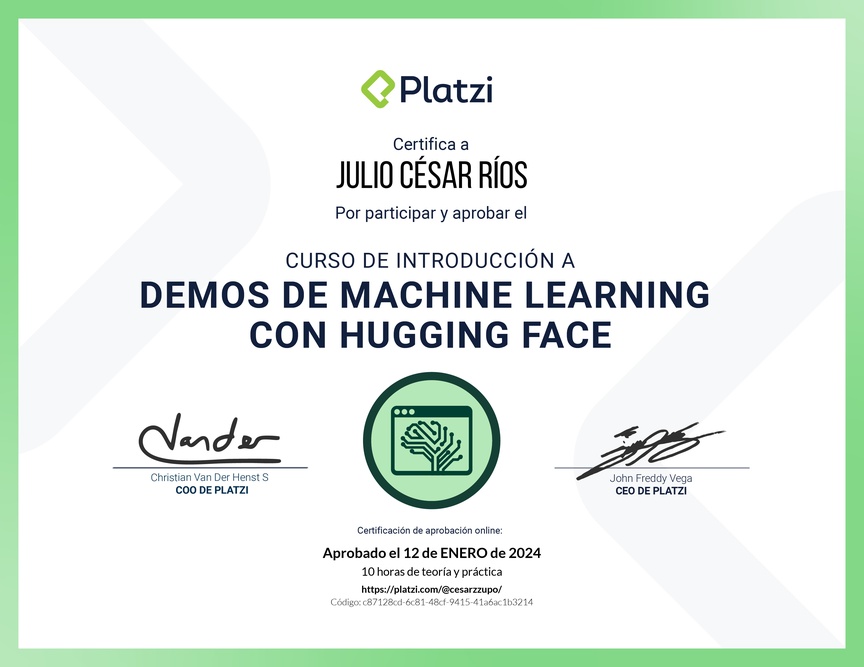 Diploma del Curso de Experimentación en Machine Learning con Hugging Face