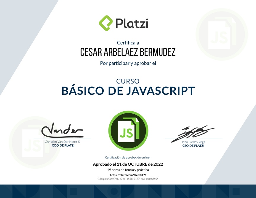 Diploma del Curso Básico de JavaScript