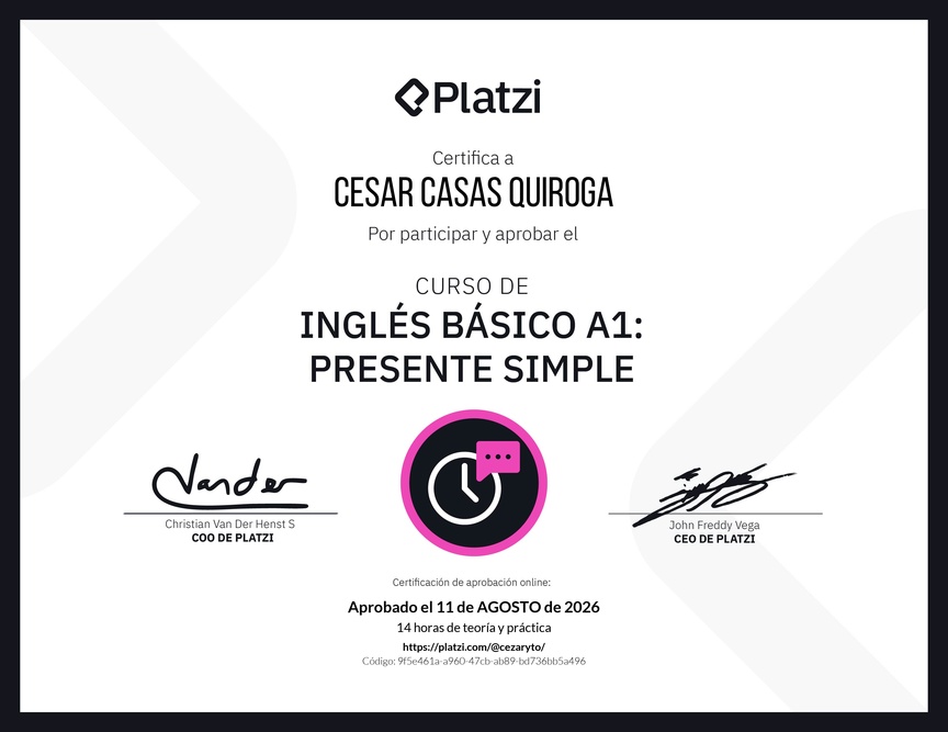 Diploma del Curso de Inglés Básico A1: Presente Simple