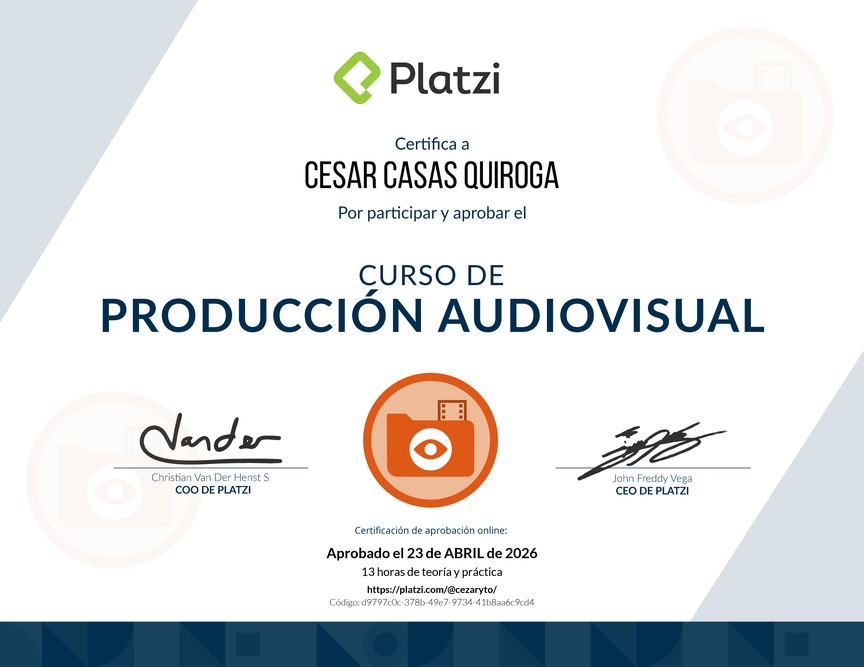 Diploma del Curso de Introducción a la Producción Audiovisual