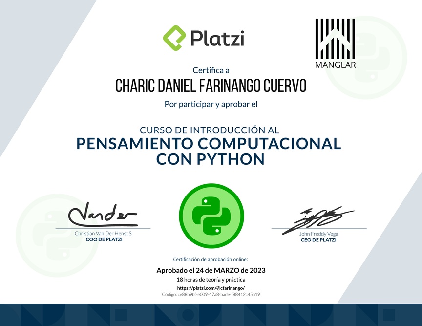 Diploma del Curso de Introducción al Pensamiento Computacional con Python
