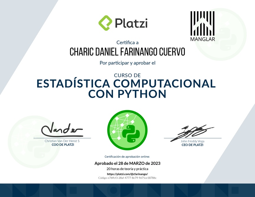 Diploma del Curso de Estadística Computacional con Python