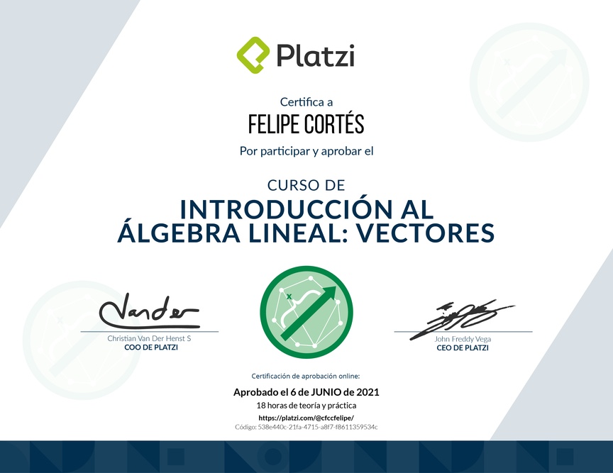 Diploma del Curso de Introducción al Álgebra Lineal: Vectores
