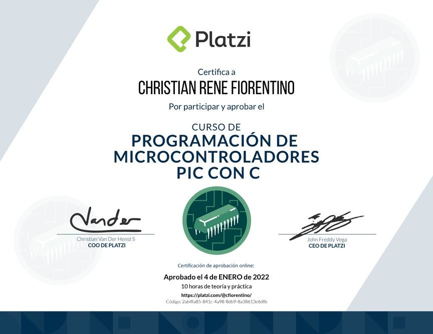 Diploma del Curso de Programación de Microcontroladores Pic con C