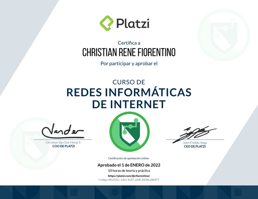 Diploma del Curso de Redes Informáticas de Internet