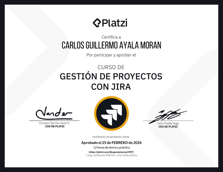 Diploma del Curso de Gestión de Proyectos con Jira
