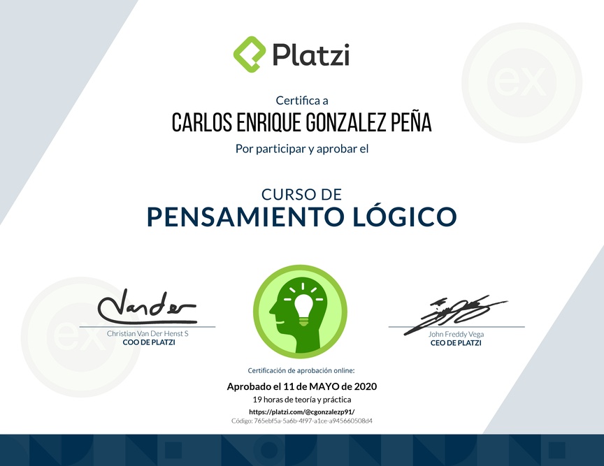 Diploma del Curso de Pensamiento Lógico 2018