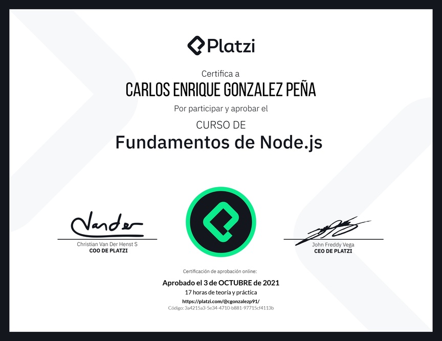Diploma del Curso de Fundamentos de Node.js