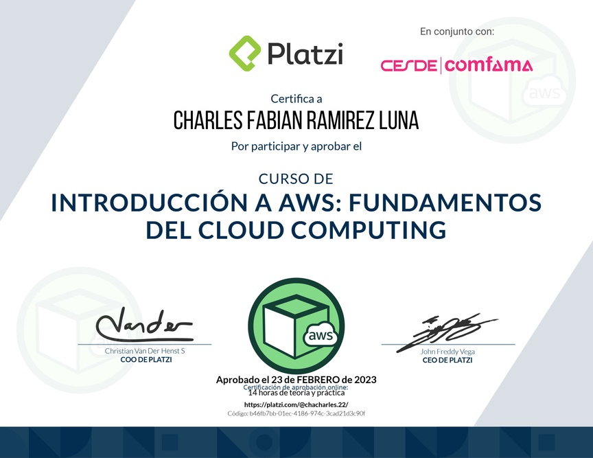 Diploma del Curso de Introducción a AWS: Fundamentos de Cloud Computing