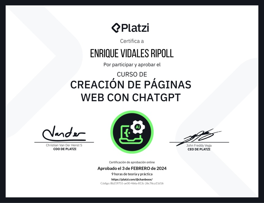 Diploma del Curso de Creación de Páginas Web con ChatGPT