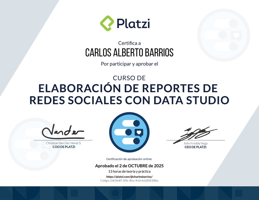 Diploma del Curso para Crear Reportes de Redes Sociales