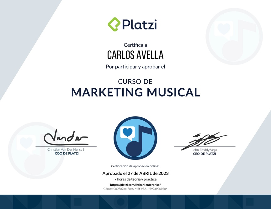 Diploma del Curso de Marketing Musical