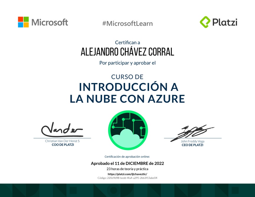 Diploma del Curso de Introducción a la Nube con Azure