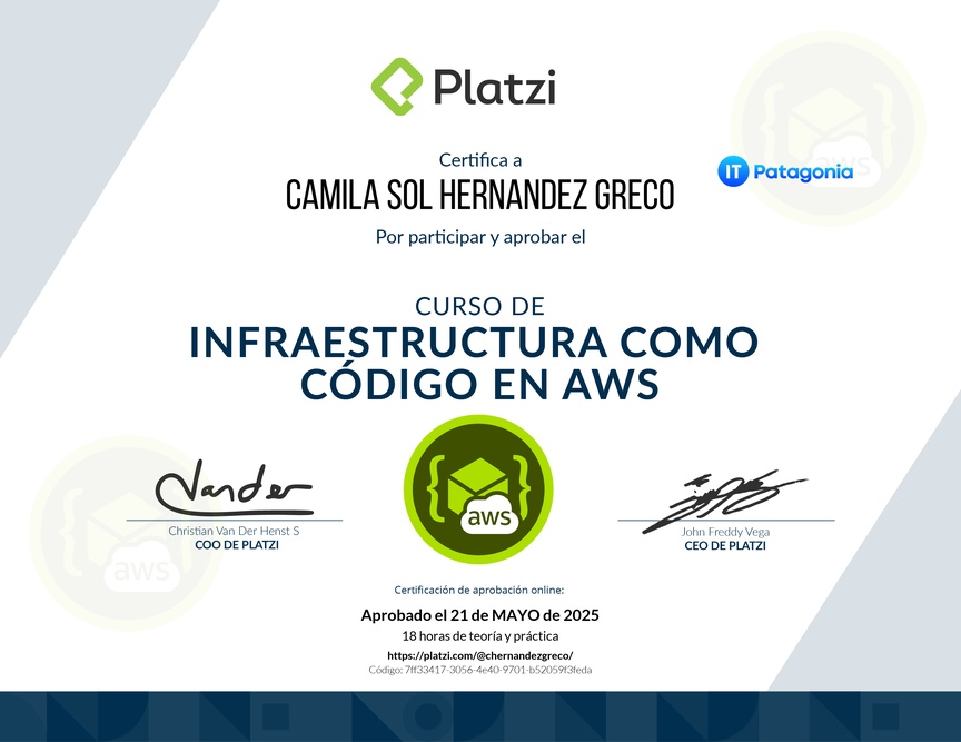 Diploma del Curso de Infraestructura Como Código en AWS