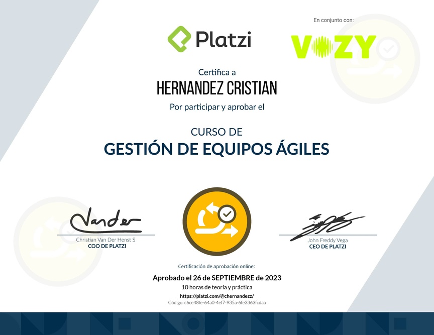 Diploma del Curso de Gestión de Equipos Ágiles