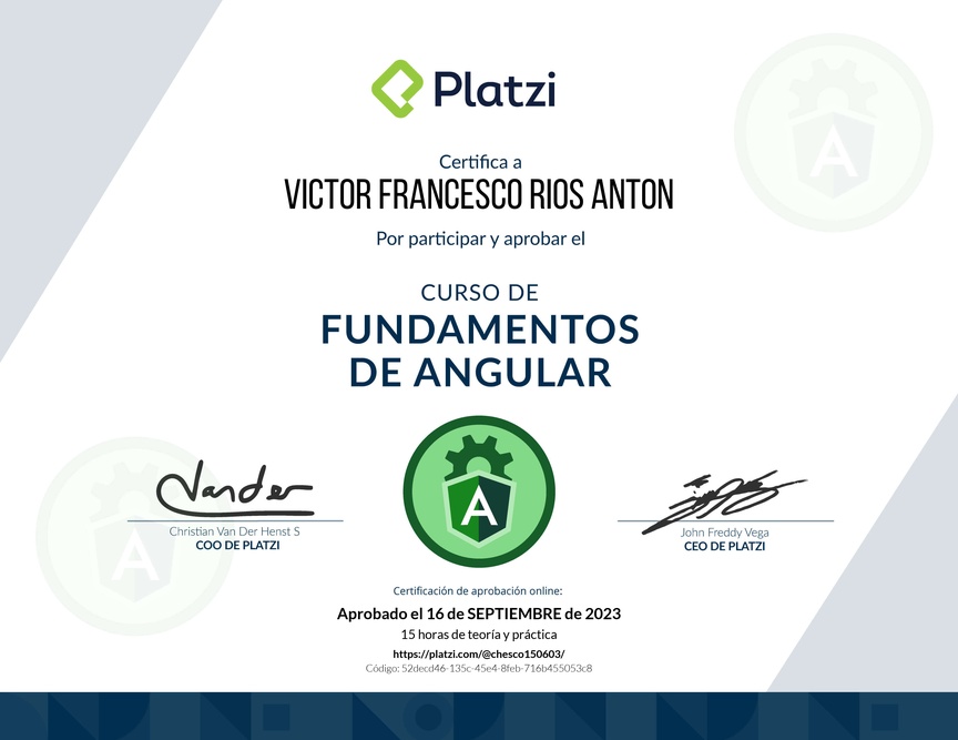 Diploma del Curso de Fundamentos de Angular