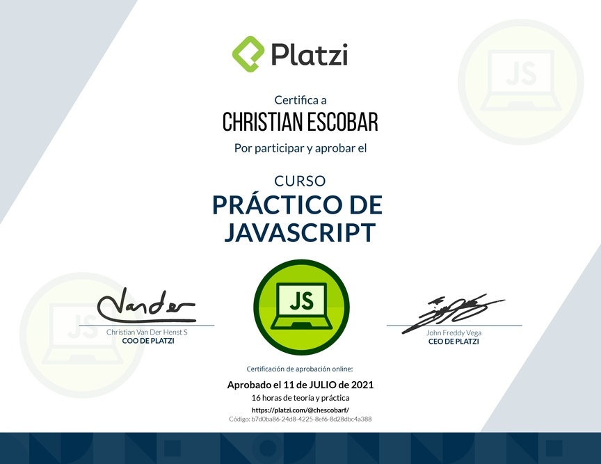 Diploma del Curso Práctico de JavaScript