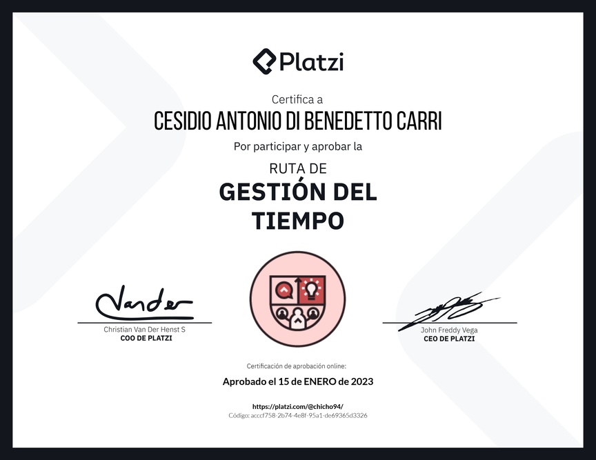 Diploma de la Ruta de Aprendizaje de Gestión del tiempo