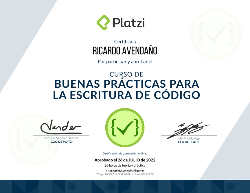 Diploma del Curso de Patrones de Diseño y Buenas Prácticas en PHP