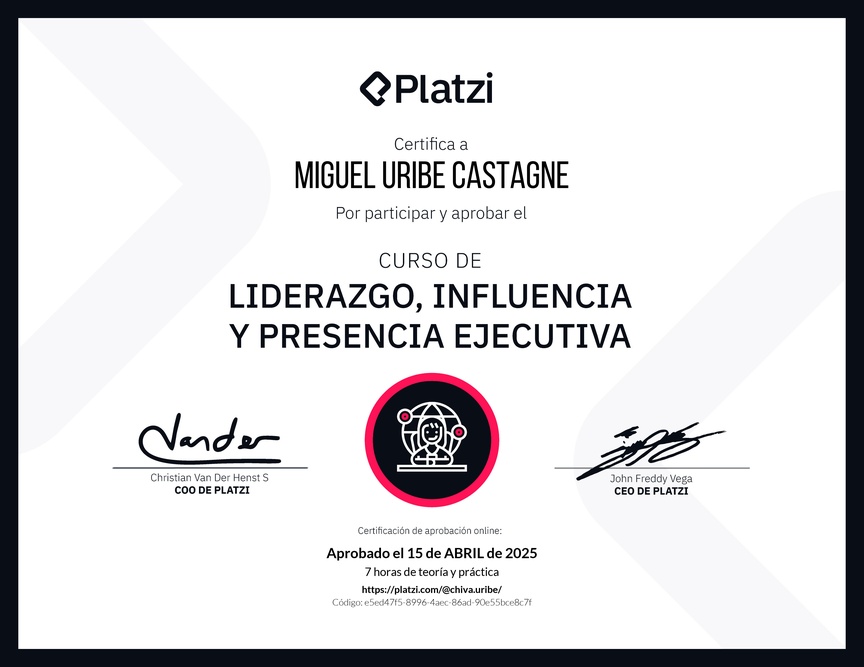 Diploma del Curso de Liderazgo, Influencia y Presencia Ejecutiva