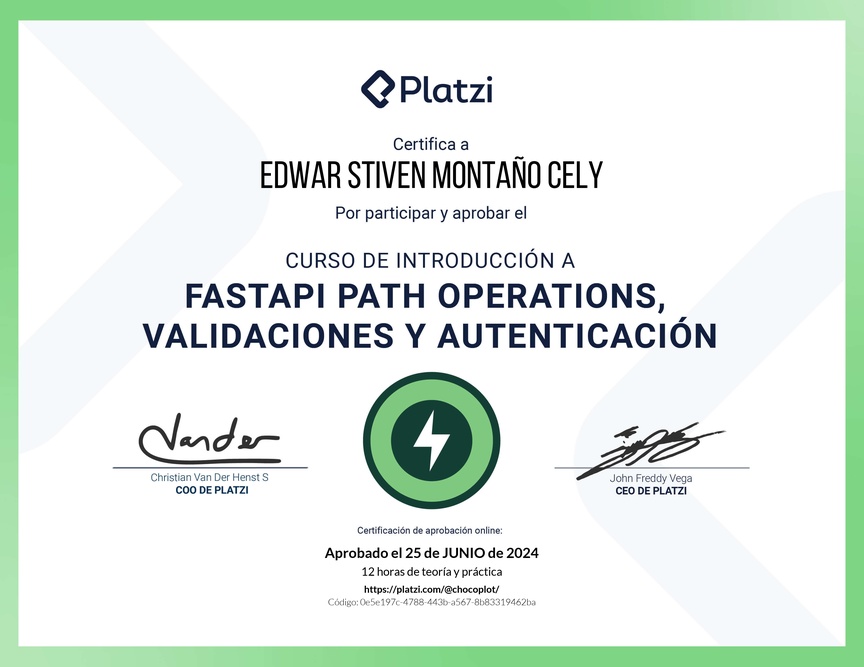 Diploma del Curso de FastAPI: Introducción, Operaciones, Validaciones y Autenticación
