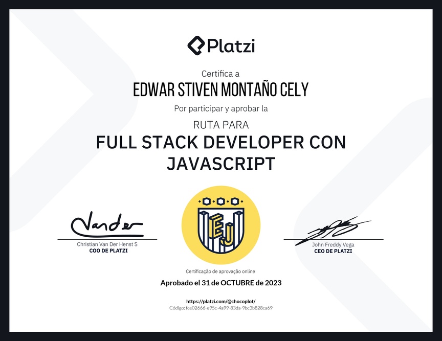 Diploma de la Ruta de Aprendizaje de Full Stack Developer con JavaScript